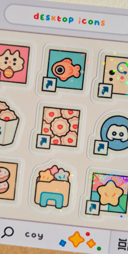 Desktop Icons Vinyl Sticker 9 Pack