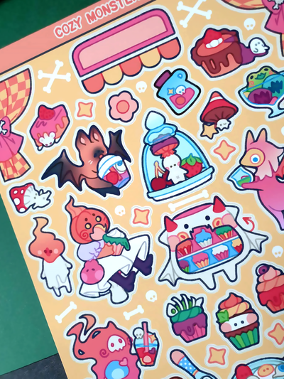 Cozy Monster Cafe Sticker Sheet